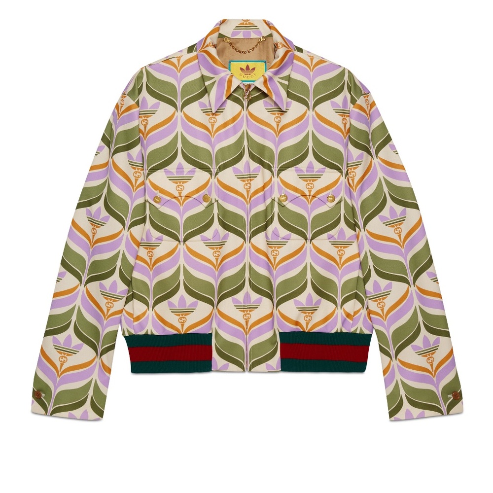 size 50 L - Gucci adidas Trefoil Print Jacket Green Ivory